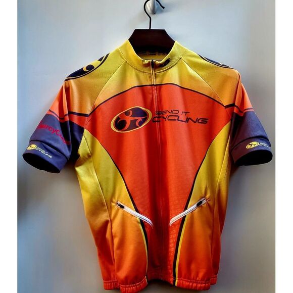 Bend It Cycling Jersey Bundle LG Club Cut (1) Org/Yel(1) Org/Yel/Grn Cycle Bike - Picture 6 of 16